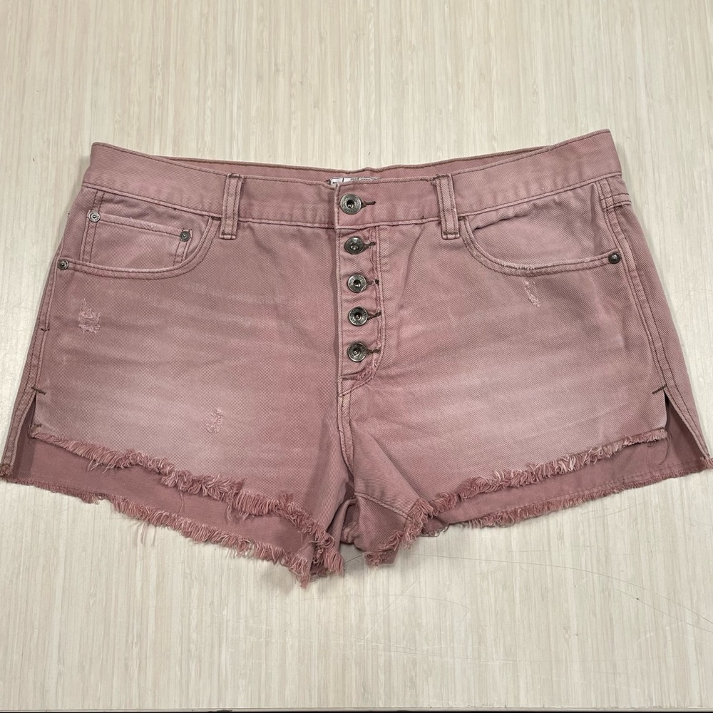 Free People Denim Cut Off Shorts Size 31 Distressed Button Fly Faded Purple